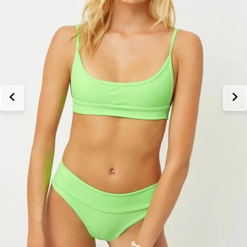 New! Frankie’s bikinis Gavin neon green ribbed bikini top 21549